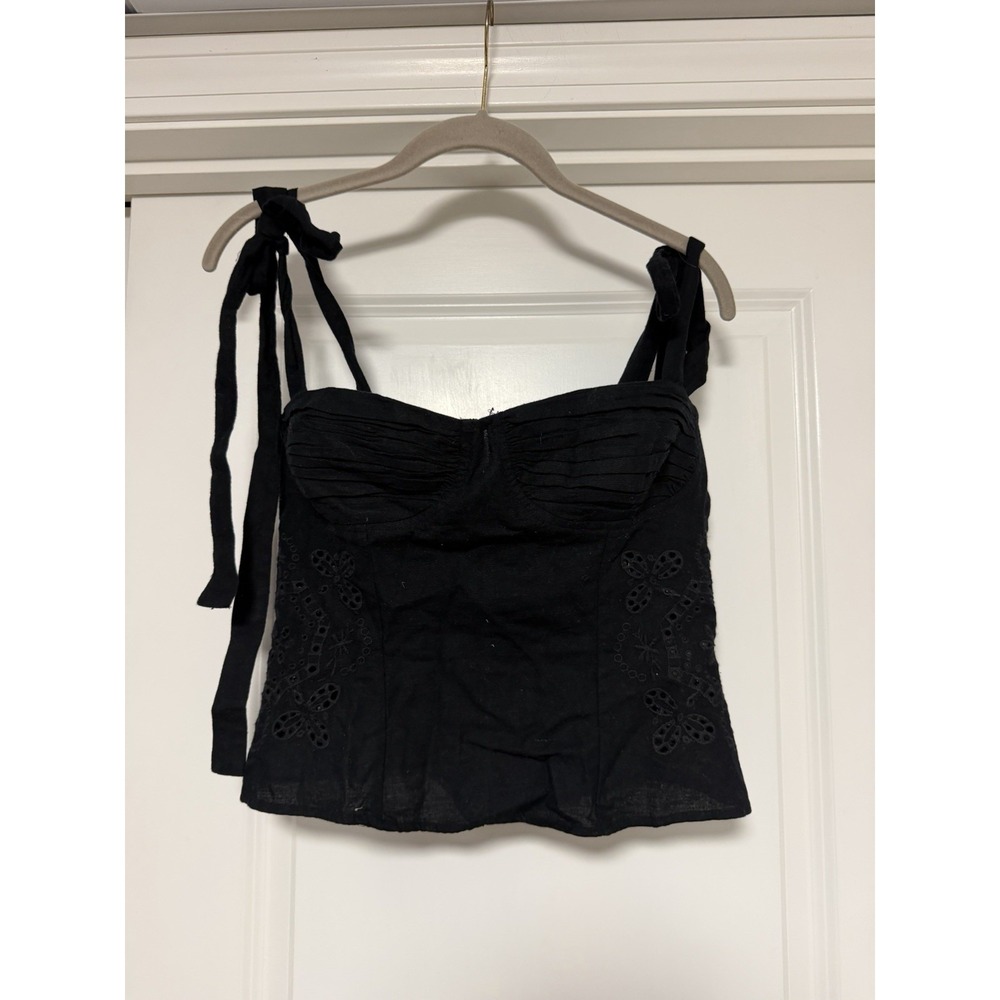 Zara Black Butterfly Cutwork Embroidery Corset Top, W/tie Straps, Medium
